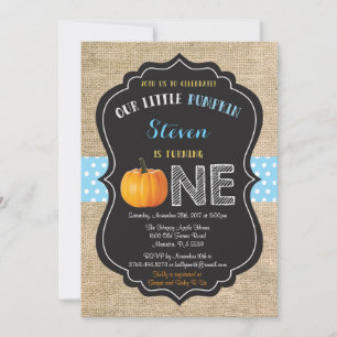 Boy Pumpkin First Birthday Invitation Burlap