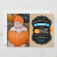Boy Pumpkin First Birthday Invitation Burlap