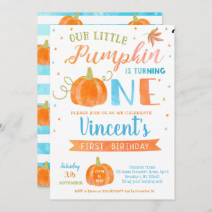 Boy Pumpkin First Birthday Invitations Autumn Fall