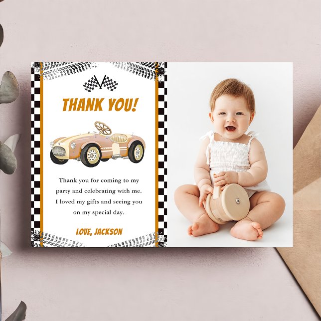 Boy Race Car Birthday Party Thank You Card (Creator Uploaded)