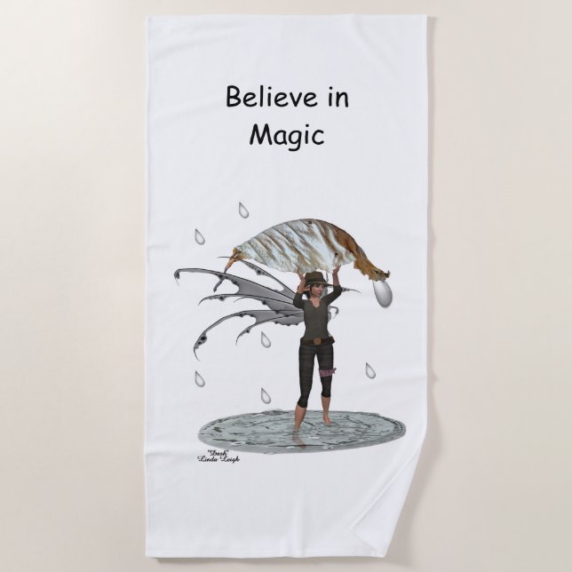 Boy Rain Fairy With Leaf Beach Towel (Front)