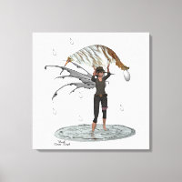Boy Rain Fairy With Leaf Stretched Canvas Print