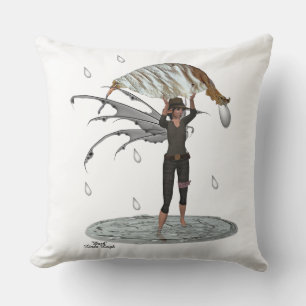 Boy Rain Fairy With Leaf Throw Pillow