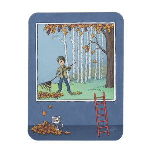   Boy raking leaves  Magnet