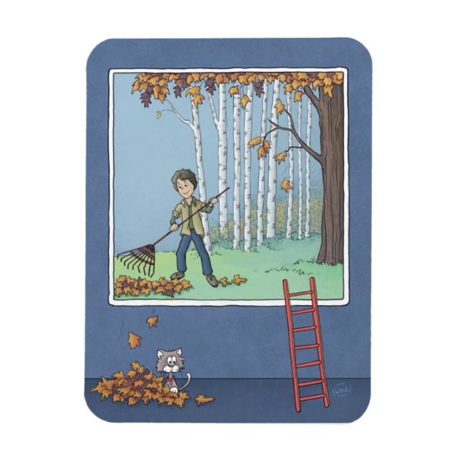   Boy raking leaves  Magnet (Vertical)