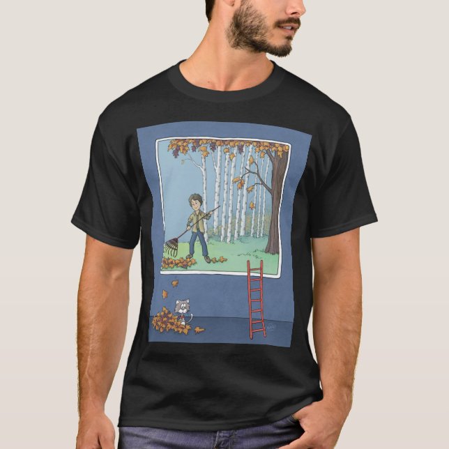 Boy raking leaves  T-Shirt (Front)