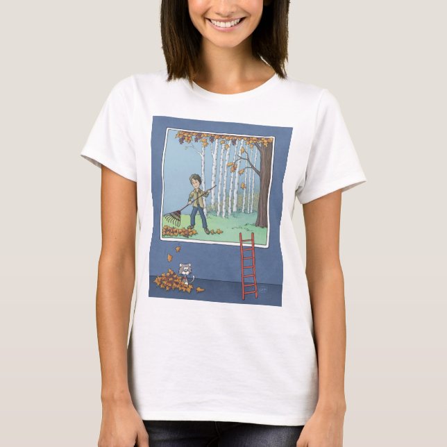 Boy raking leaves  T-Shirt (Front)