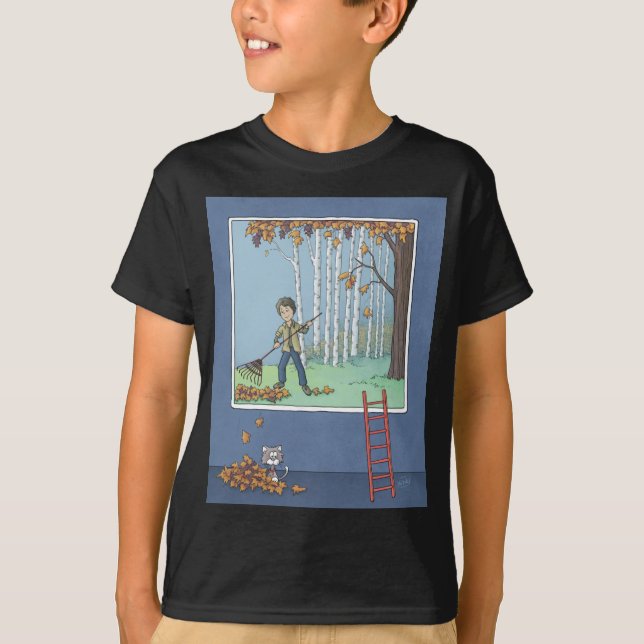 Boy raking leaves  T-Shirt (Front)