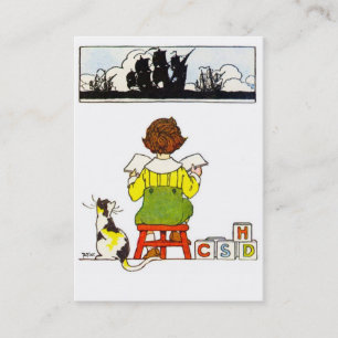 Boy reading business card