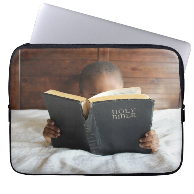 Boy Reading the Holy Bible Laptop Sleeve (Front)