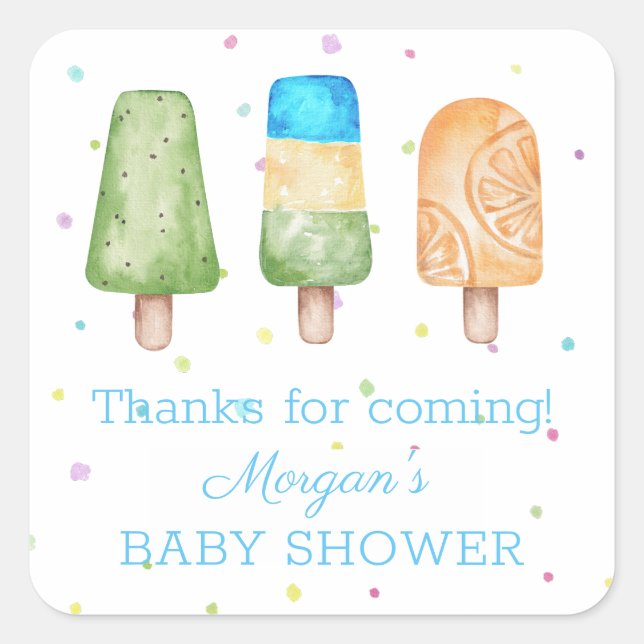 Boy Ready to Pop Summer Baby Shower Favour Square Sticker (Front)
