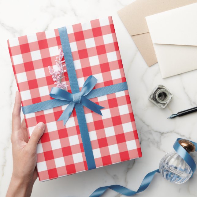 Boy Red Gingham Birthday Wrapping Paper (Gifting)