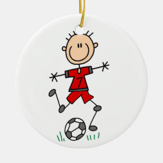 Boy Red Uniform Soccer Kick T-shirts and Gifts Ceramic Tree Decoration