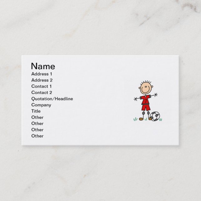 Boy Red Uniform Soccer Player T-shirts and Gifts Business Card (Front)