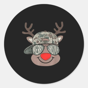 Boy Reindeer Hat Camo Hat Merry Christmas Xmas Boy Classic Round Sticker