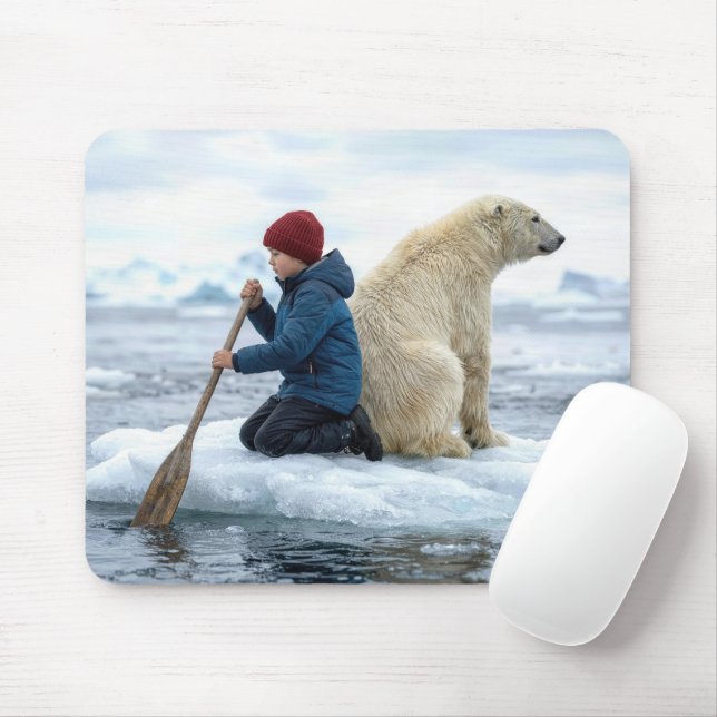 Boy Rescuing a Polar Bear Mouse Pad (With Mouse)