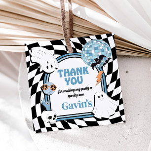Boy Retro Ghost Halloween Birthday Square Favour Tags