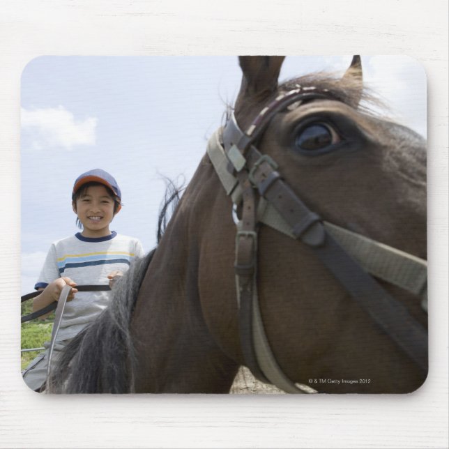 Boy riding a horse mouse pad (Front)