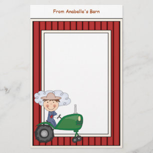 Boy Riding Tractor Barn Frame Kids Writing Paper