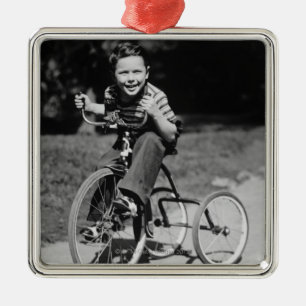 Boy Riding Tricycle Metal Tree Decoration