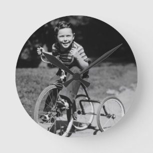 Boy Riding Tricycle Round Clock