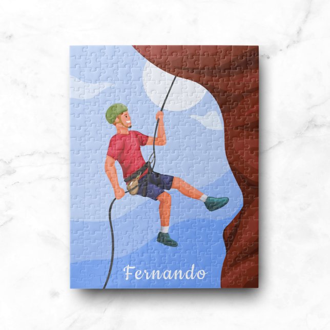 Boy Rock Climbing Illustration Name Personalised Jigsaw Puzzle (Creator Uploaded)