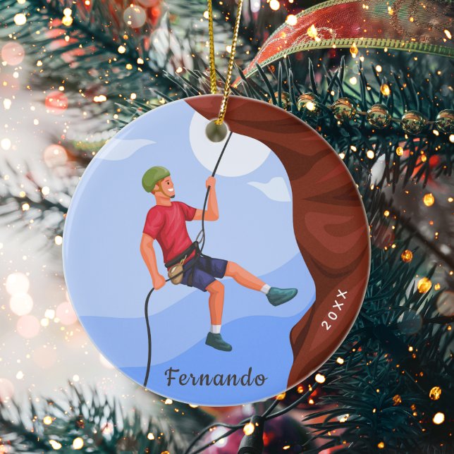 Boy Rock Climbing Illustration Name & Year Dated   Ceramic Tree Decoration (Creator Uploaded)