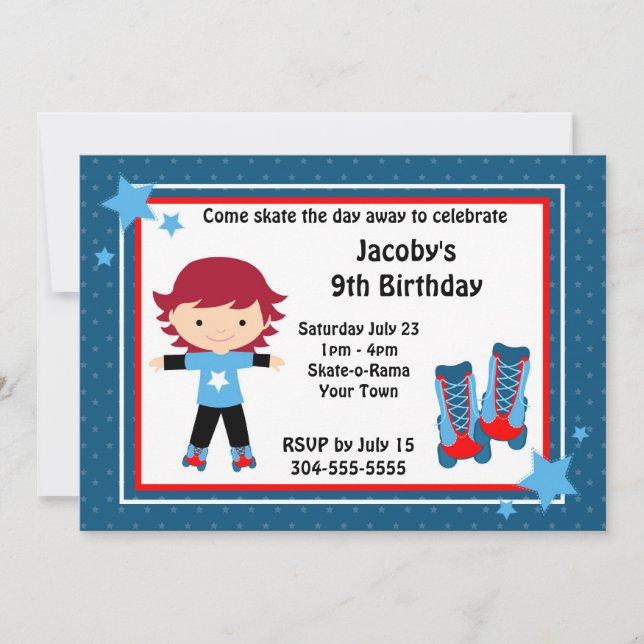 Boy Roller Skating Birthday Party Invitation (Front)