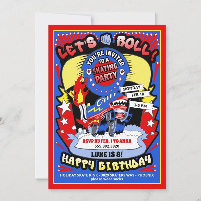 Boy Roller Skating Birthday Party Invitation (Front)
