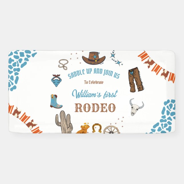 boy Rounded First Rodeo 1st Party Birthday Banner (Horizontal)