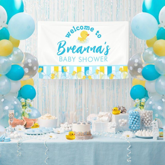 Boy Rubber Duck Baby Shower Hanging Welcome Banner (Boy Rubber Duck Baby Shower Vinyl Welcome Hanging Banner in White)