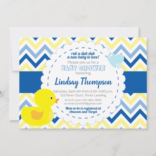 Boy Rubber Ducky Blue Baby Shower Invitation (Front)
