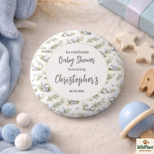 Boy’s Elephant Watercolor Baby Shower –Blue Safari 3 Cm Round Badge