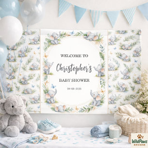 Boy’s Elephant Watercolor Baby Shower –Blue Safari Banner