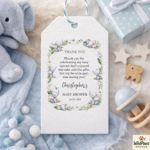 Boy’s Elephant Watercolor Baby Shower –Blue Safari Gift Tags