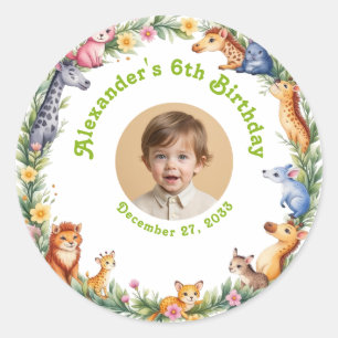 Boy Safari Budget Kids Photo Cute Birthday Party Classic Round Sticker