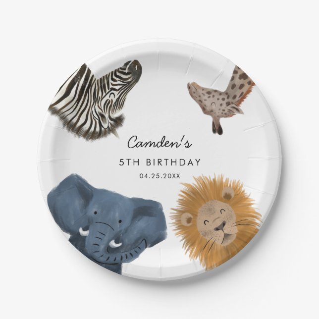 Boy Safari Zoo Animals Birthday Party  Paper Plate (Front)