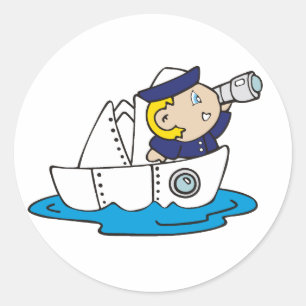 Boy Sailor in Boat Classic Round Sticker
