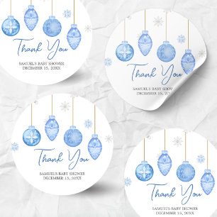 Boy Santa Baby Christmas Baby Shower Classic Round Sticker