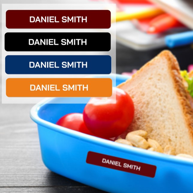 Boy School Daycare Name (Boys name tag in red, black, blue and orange.)