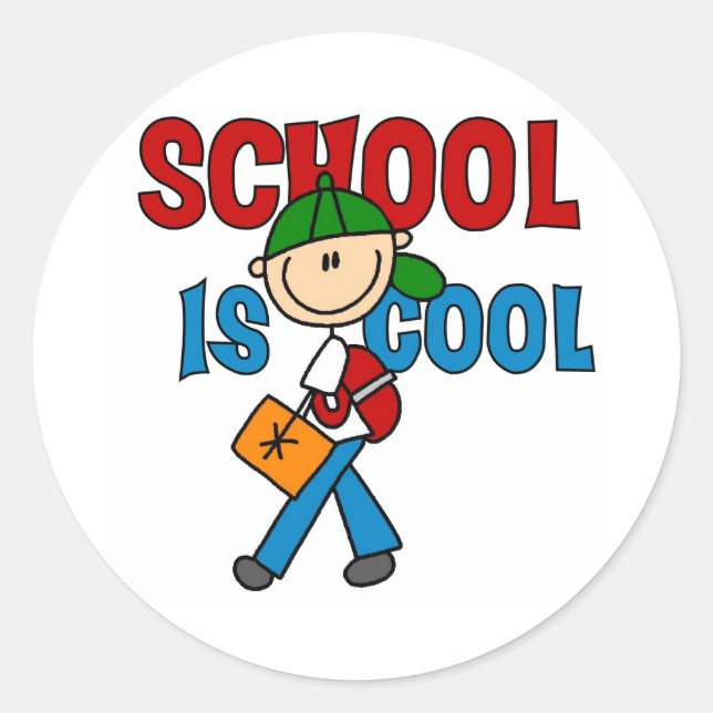 Boy School is Cool Classic Round Sticker (Front)