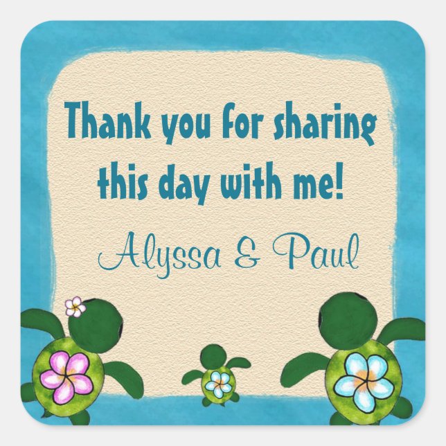 BOY Sea TURTLE Baby Shower Honu 02B square sticker (Front)