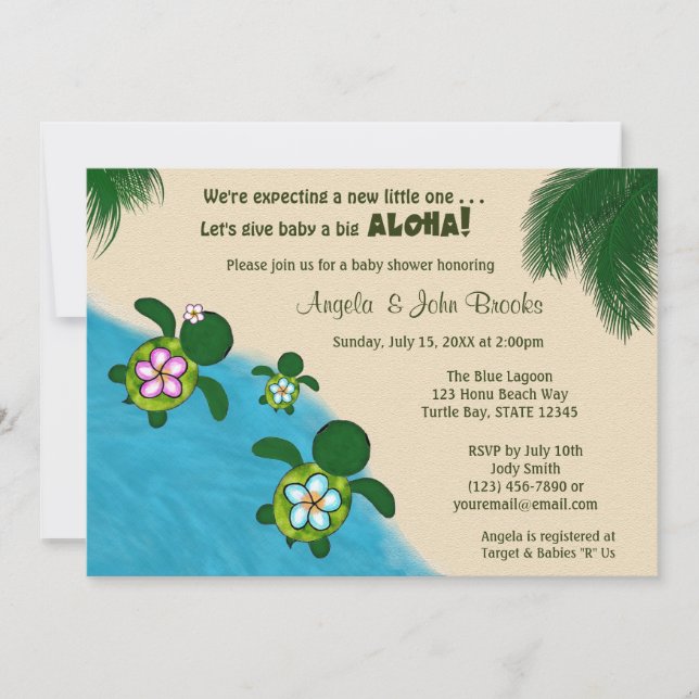 BOY Sea TURTLE Baby Shower Invite BLUE (Honu) 281 (Front)