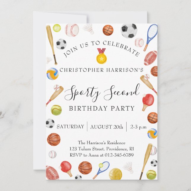 Boy Second Birthday Party Sports Invitation (Front)