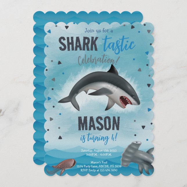 Boy Shark Birthday Shark Tastic Celebration Invitation (Front/Back)