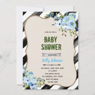 Boy shower blue flower theme invitation