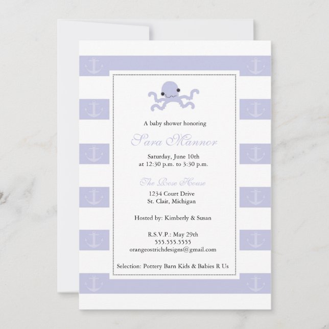 Boy Shower Invitation - Baby Octopus (Front)