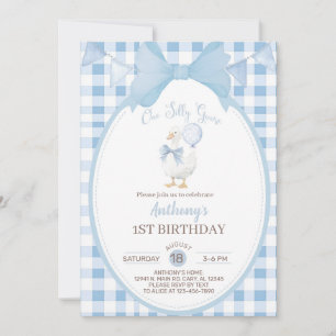 Boy Silly Goose 1st first birthday invite, goose. Invitation