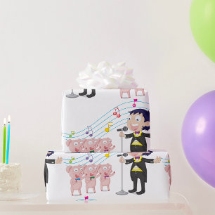 Boy Singing with Three Pigs Choir Wrapping Paper