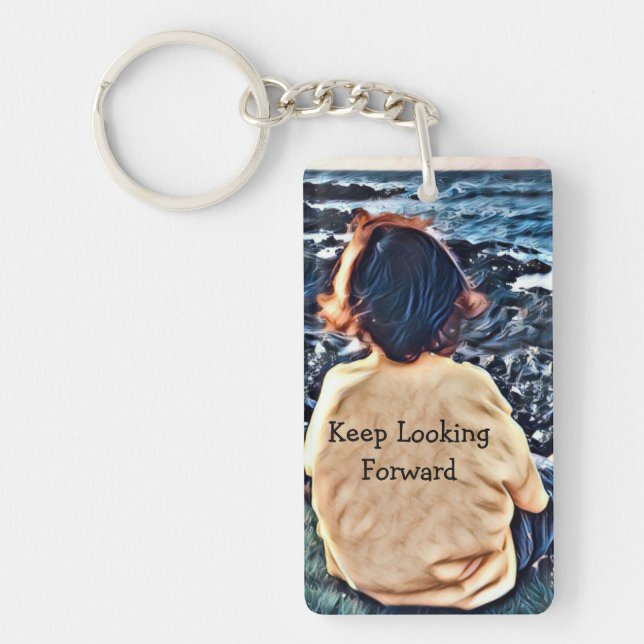 Boy Sitting Looking Out At The Ocean Key Ring (Front)